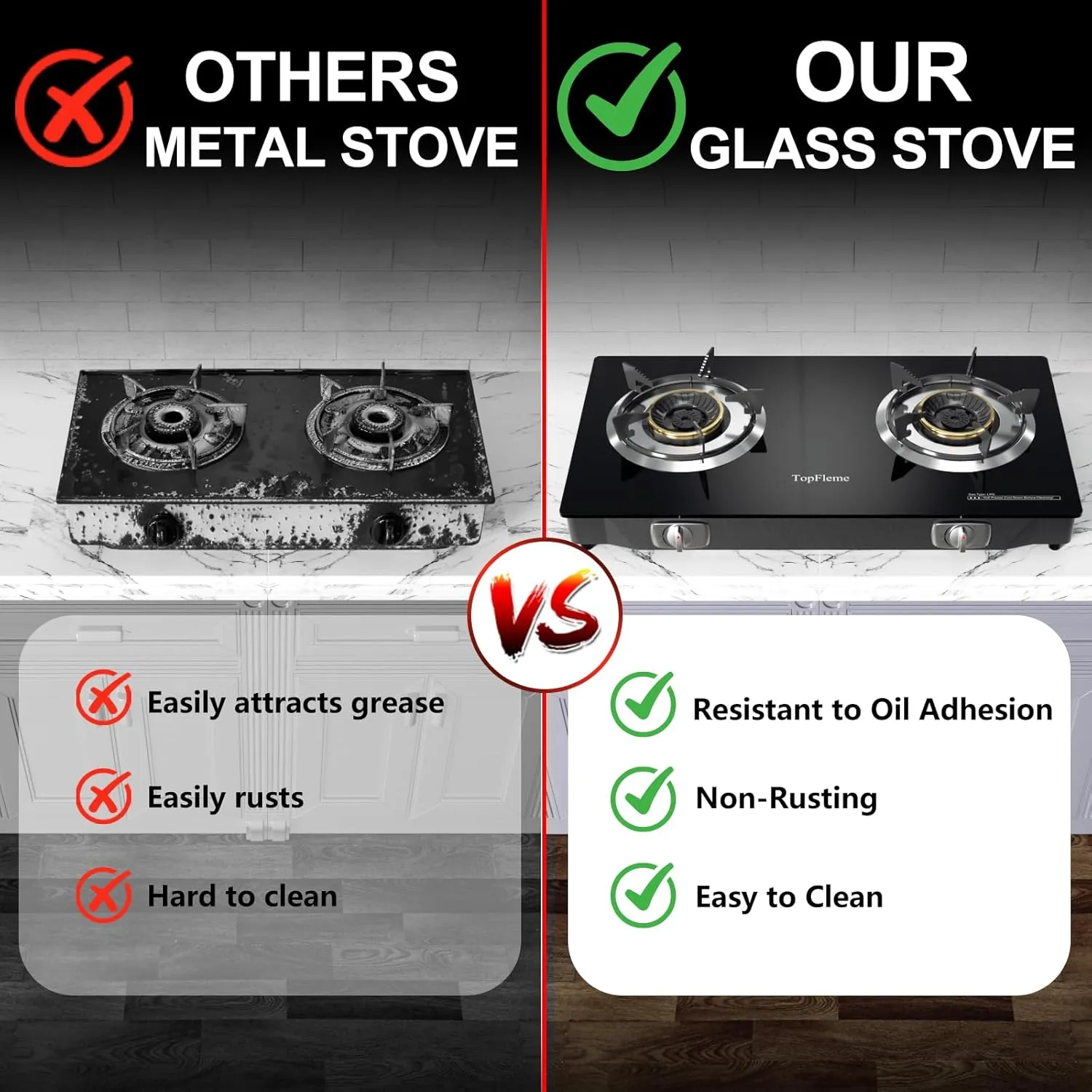 2 Burner Propane Stove 27,200 BTU High-Efficiency Tempered Glass Auto-Ignition Gas Burner Stove Top with CSA Hose for Outdoor RV Camping Emergency Cooking
