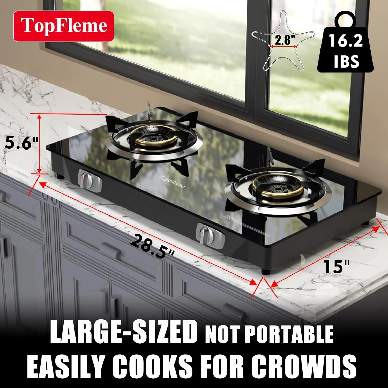 2 Burner Propane Stove 27,200 BTU High-Efficiency Tempered Glass Auto-Ignition Gas Burner Stove Top with CSA Hose for Outdoor RV Camping Emergency Cooking