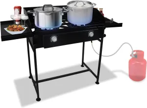 2 burner propane stove outdoor Gas stove - 1,50,000 High btu Propane Burner Camping Stove W/Dual Side Shelf & Wind Panel Double burner Propane Stove outdoor - W/CSA-approved 0-20 PSI regulator & hose.