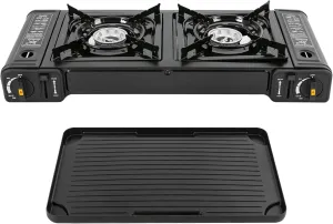 2 Hearth Dual Fuel Portable Stove, Butane Camping Stove, Outdoor Travel Campingg Stoves, Portable Camp Stoves for Outdoor Cooking with Grill Plate