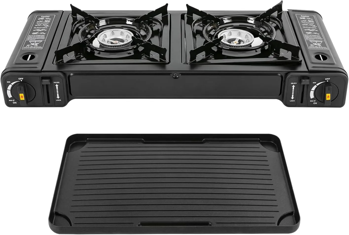 2 Hearth Dual Fuel Portable Stove, Butane Camping Stove, Outdoor Travel Campingg Stoves, Portable Camp Stoves for Outdoor Cooking with Grill Plate