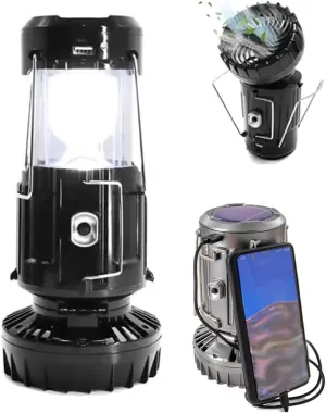 2-in-1 Adventure Solar Light & Portable Fan, Portable Lantern with Rechargeable Fan, Collapsible Camping USB & Battery Powered Emergency Hanging Flashlight for Tent, Power Outages, Emergency