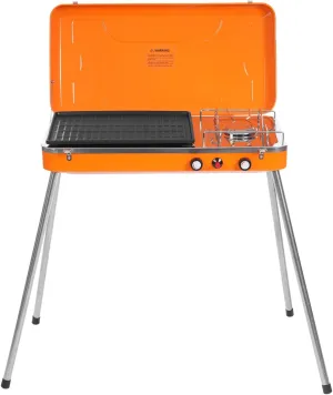 2 In 1 Gas Camping Stove, Portable Propane Grill, 2 Stove Burner Foldable Legs, Gas Grill Cookerfor Camping Bbq Picnic Outdoor Cooking