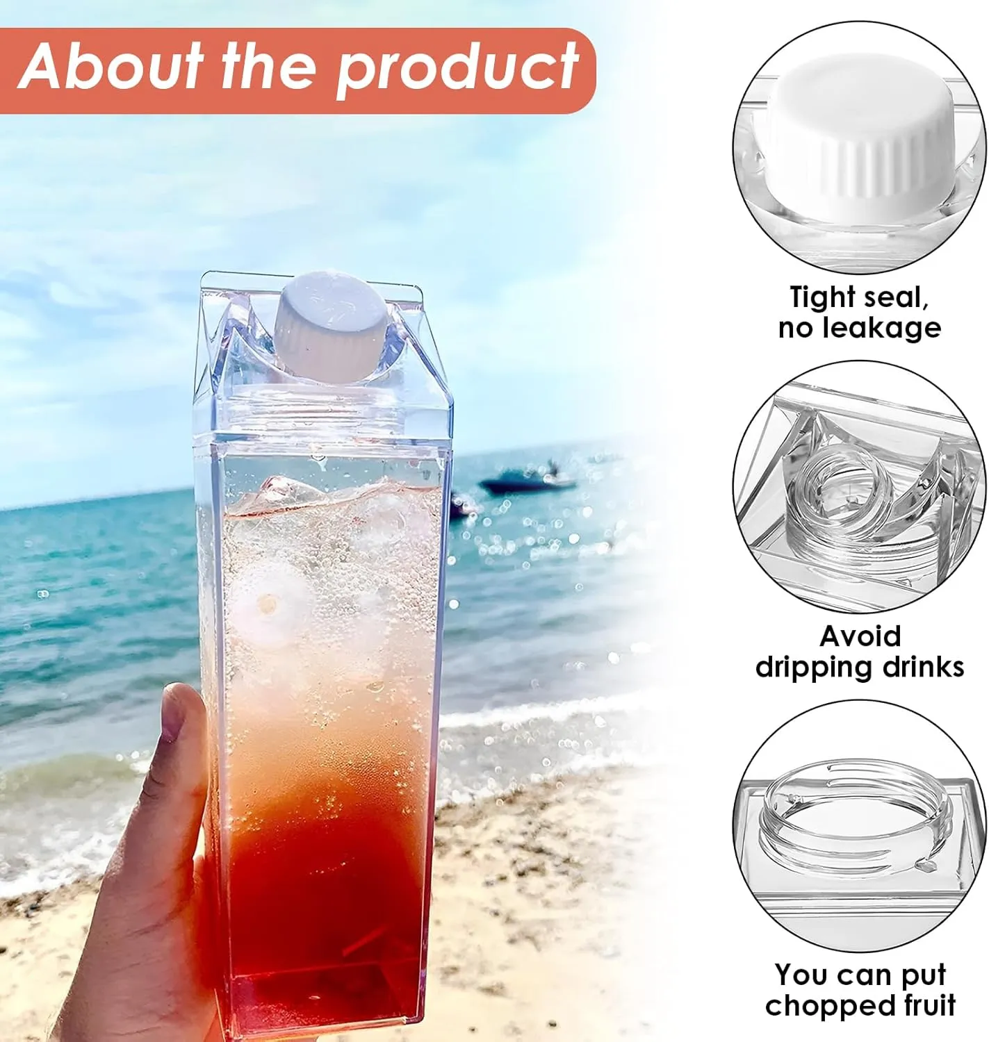 2-in-1 Milk Carton Water Bottle - 500ml/17oz, 1000ml/35oz Reusable Square Milk Bottle with Dual Spouts for Travel, Picnic & Daily Use - BPA-Free Food Grade Plastic (3PCS 1000ml/35oz)