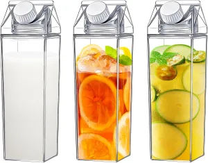2-in-1 Milk Carton Water Bottle - 500ml/17oz, 1000ml/35oz Reusable Square Milk Bottle with Dual Spouts for Travel, Picnic & Daily Use - BPA-Free Food Grade Plastic (3PCS 1000ml/35oz)
