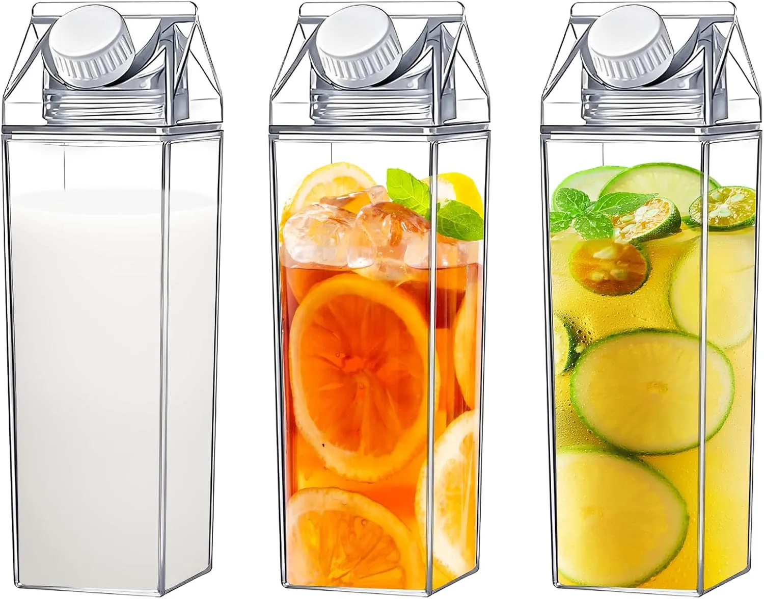 2-in-1 Milk Carton Water Bottle - 500ml/17oz, 1000ml/35oz Reusable Square Milk Bottle with Dual Spouts for Travel, Picnic & Daily Use - BPA-Free Food Grade Plastic (3PCS 1000ml/35oz)