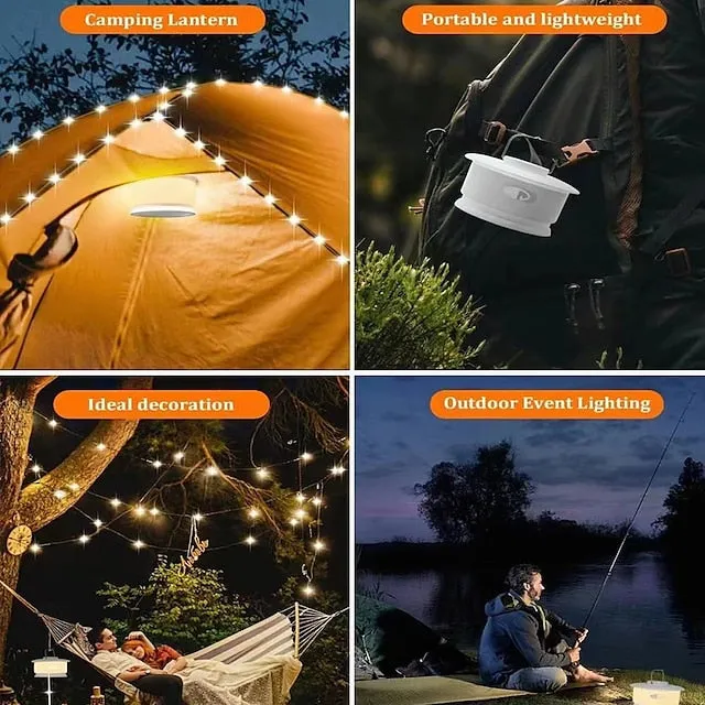 2-in-1 Rechargeable String Lights, 32FT Outdoor Tent LED Camping Lantern, Waterproof String Lights for Outdoor Christmas, Home Party Decorations