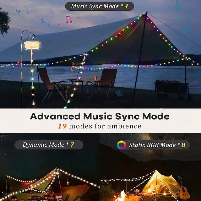 2-in-1 Rechargeable String Lights, 32FT Outdoor Tent LED Camping Lantern, Waterproof String Lights for Outdoor Christmas, Home Party Decorations