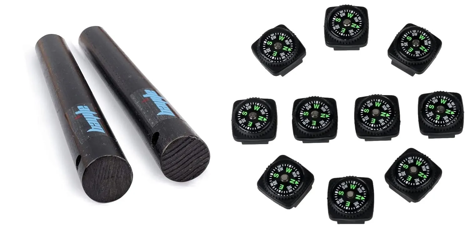 2 Pack 1/2'' X 5'' Ferro rods and 10 Pack Button Compass
