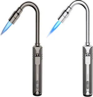 2 Pack Butane Lighter Torch Long Lighter Refillable Jet Lighter Windproof Lighter with Visual Fuel Window Flexible Neck Lighter for Grill Fireplace Stove Camping Kitchen
