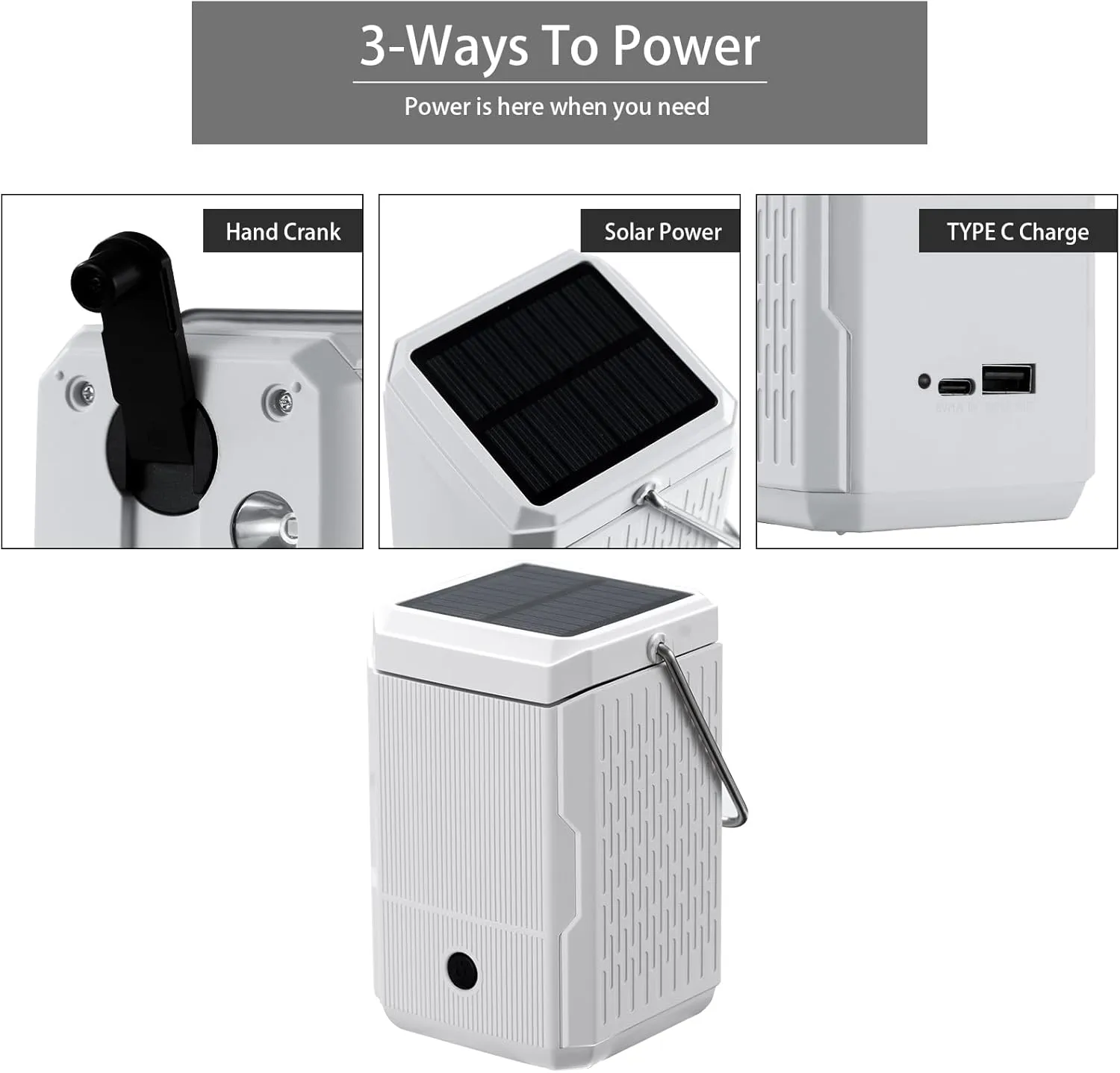 2 Pack Camping Lantern Rechargeable, Hand Crank & Solar Camping Lights with USB Output, Tent Lights for Camping, Portable Camp Lamp, Camping Hurricane Home Power Failure Essentials (White, 2 Pack)