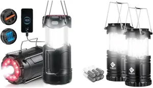 2 Pack Collapsible LED Camping Lantern with Flashlight and Magnetic Base, Battery Powered Emergency Light for Outages and Hurricane Survival Kits, Black