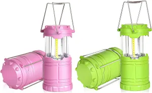 2-Pack LED Pink Camping Lantern and 2-Pack LED Green Camping Lantern, Essential Emergency Lights for Power Outages, Hiking, Hurricane