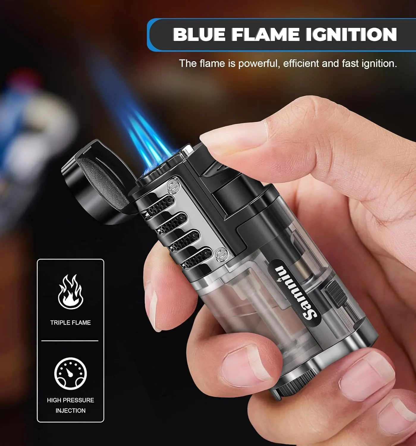 2 Pack of Torch Lighter, Triple Jet Flames, Visible Gas Tank, Butane Gas Refillable, Windproof Pocket Lighters for Candle, Men’s Gift (Gas not Included)