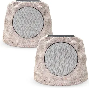 2-Pack Rock Speakers Outdoor Water-Resistant IP44 Solar Powered Patio Speaker with TWS Pair Function and USB Rechargeable for Pool Outside Garden Deck BBQ