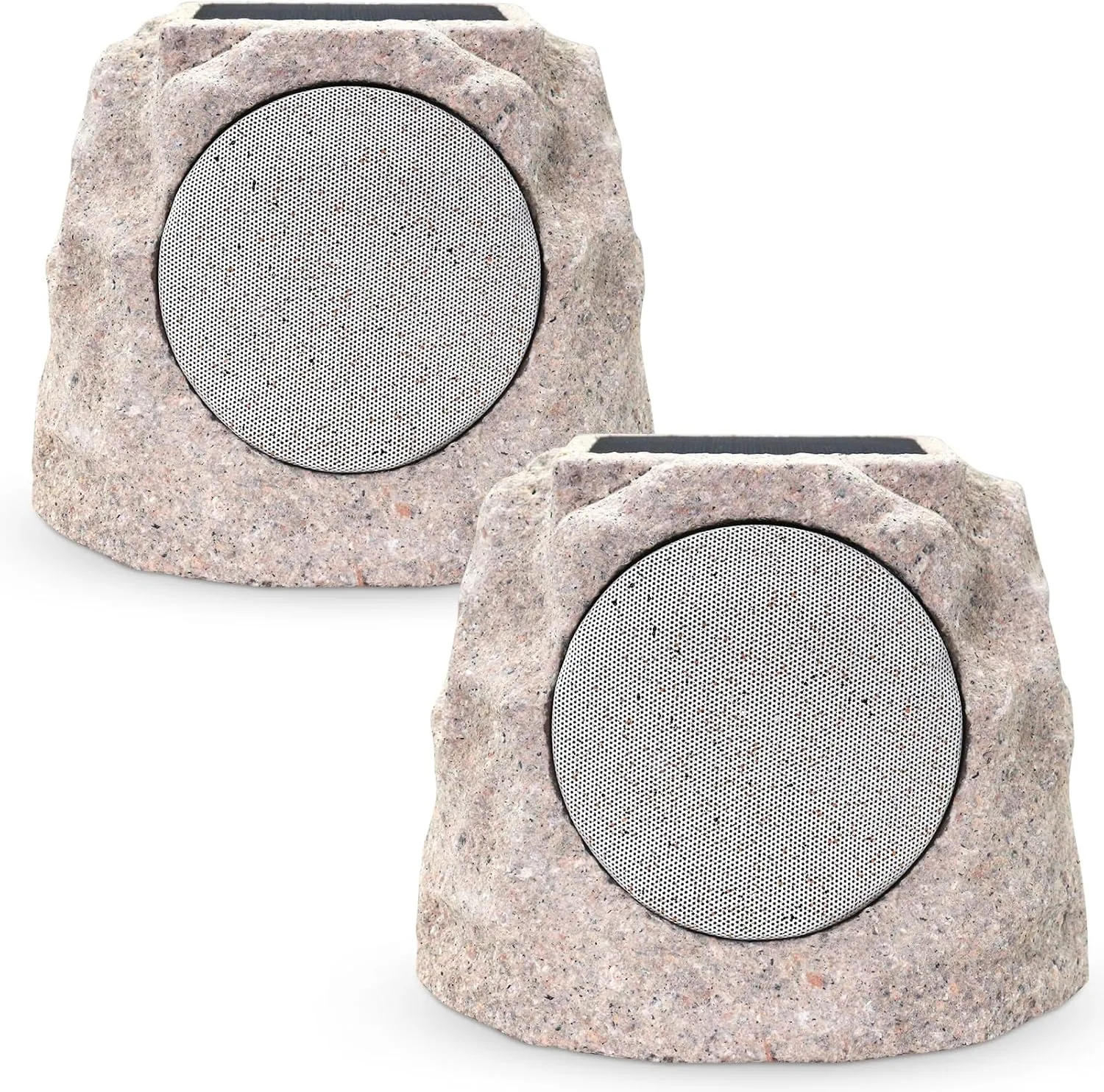 2-Pack Rock Speakers Outdoor Water-Resistant IP44 Solar Powered Patio Speaker with TWS Pair Function and USB Rechargeable for Pool Outside Garden Deck BBQ