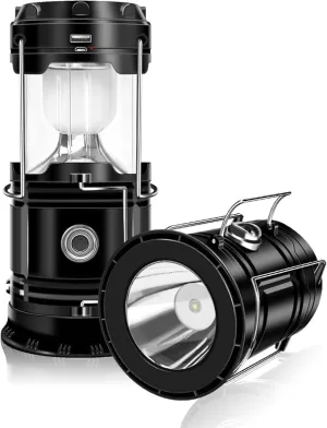 2-Pack Solar Camping Lantern, Collapsible LED Solar USB Rechargeable Lantern Flashlight Emergency Hanging Lights for Camping Hurricanes Power Outages Indoor Outdoor