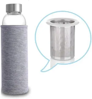 2 Pcs 550ML High Temperature Resistant Glass Sport Water Bottle with Tea Infuser   Protective Bag Water Bottle(Gray)