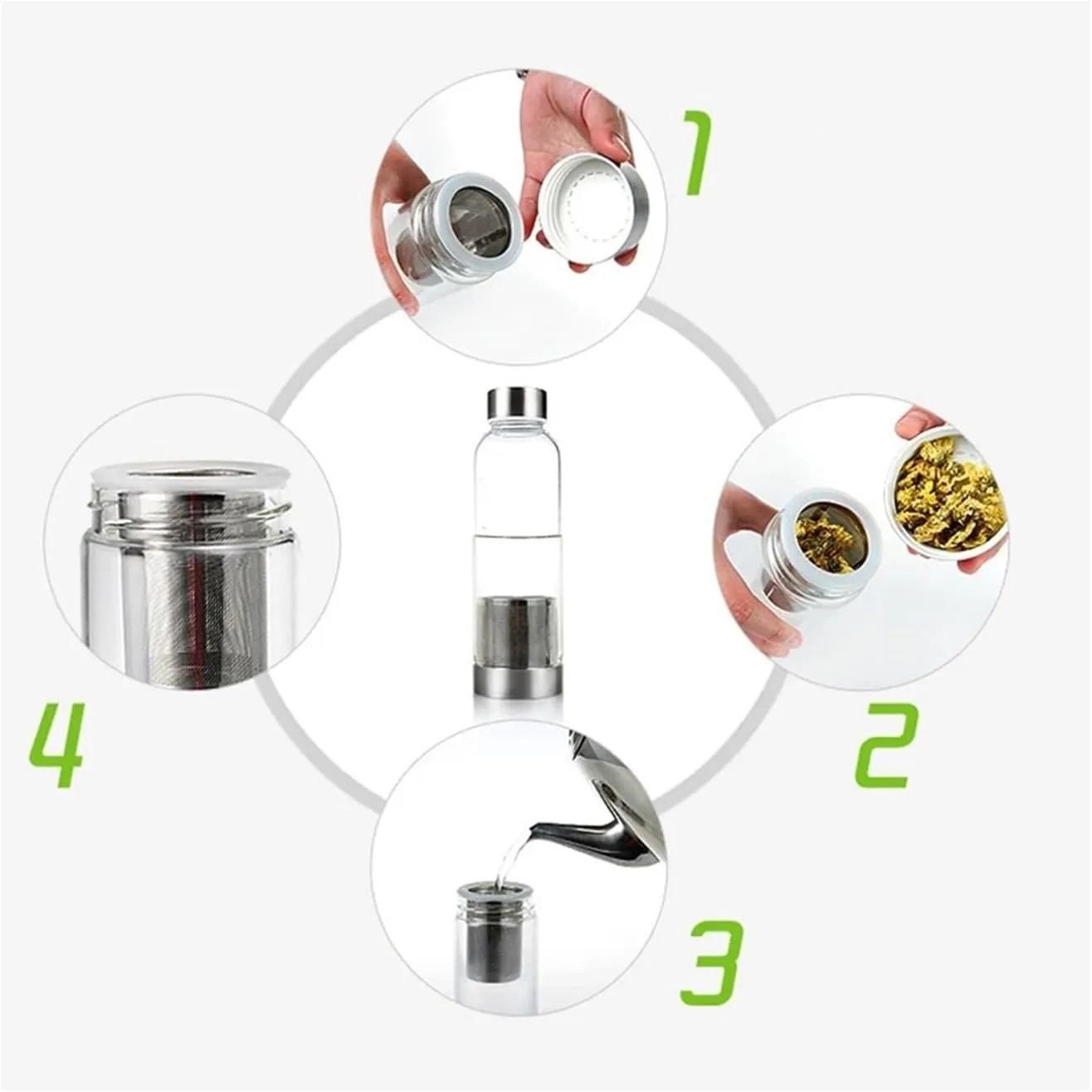 2 Pcs 550ML High Temperature Resistant Glass Sport Water Bottle with Tea Infuser   Protective Bag Water Bottle(Gray)
