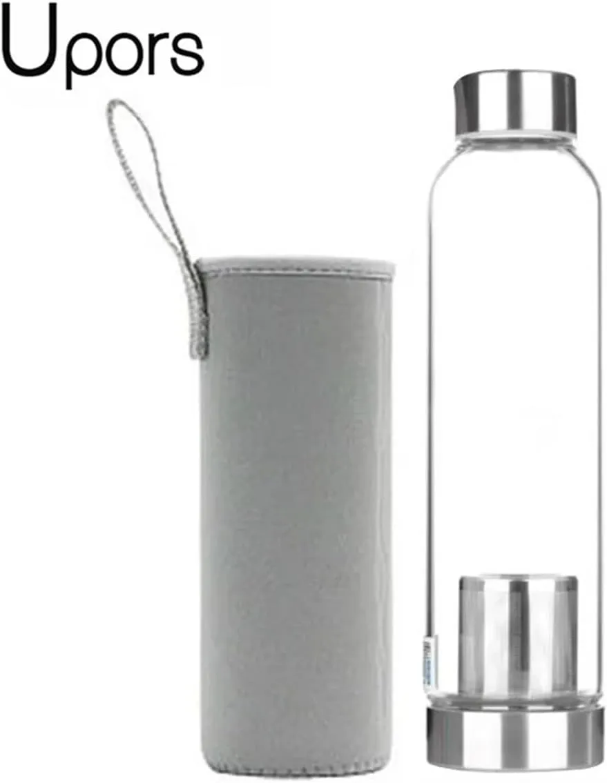 2 Pcs 550ML High Temperature Resistant Glass Sport Water Bottle with Tea Infuser   Protective Bag Water Bottle(Gray)