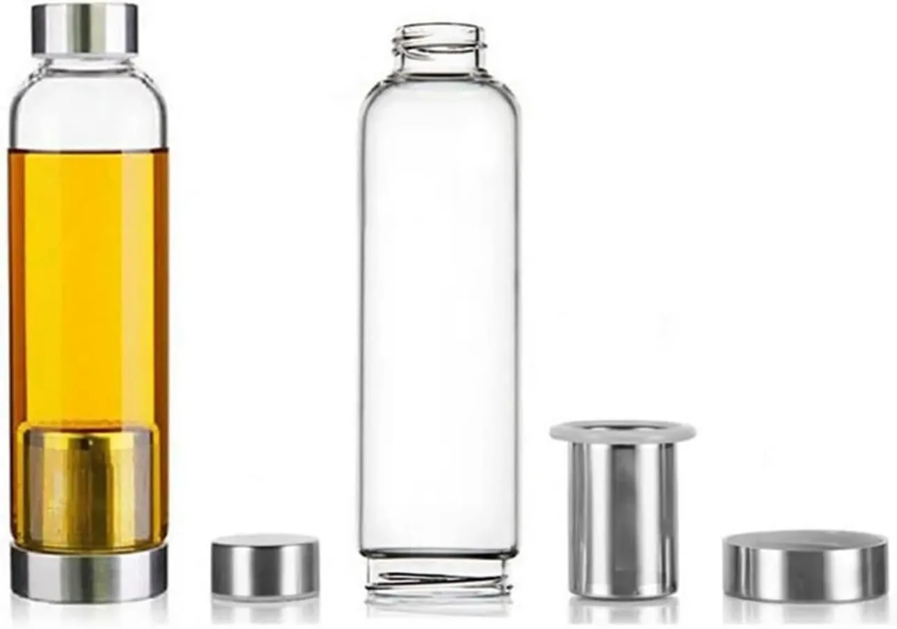 2 Pcs 550ML High Temperature Resistant Glass Sport Water Bottle with Tea Infuser   Protective Bag Water Bottle(Gray)