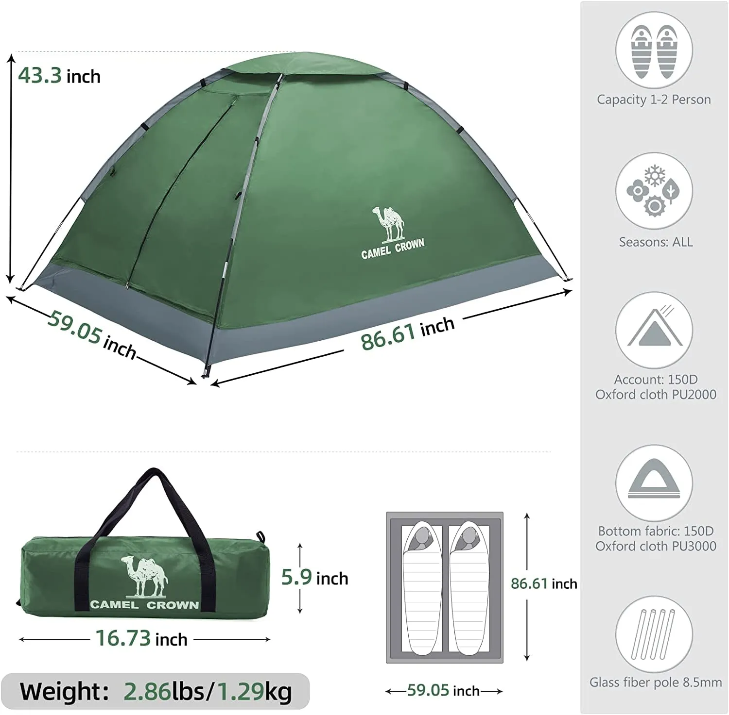 2 Person Camping Tent with Removable Rain Fly
