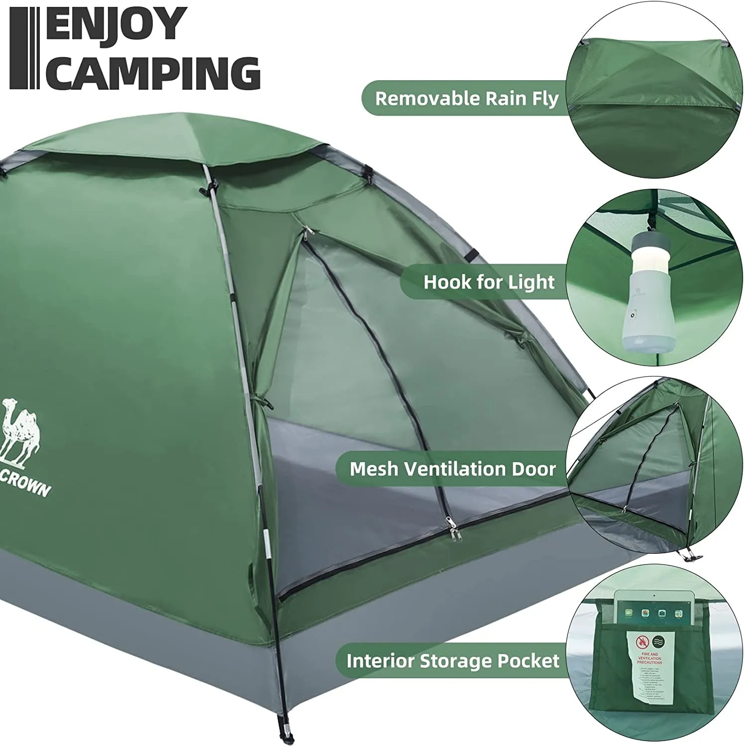 2 Person Camping Tent with Removable Rain Fly