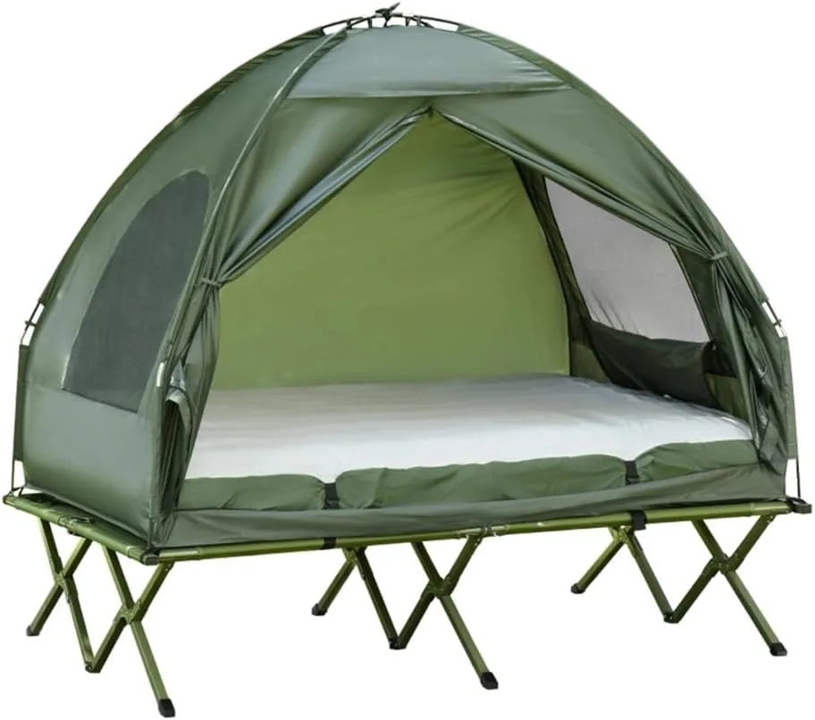 2 Person Foldable Camping Cot with Tent, Off The Ground Camping Sleeping Bed Double Tent Cot