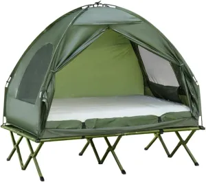 2 Person Foldable Camping Cot with Tent, Off The Ground Camping Sleeping Bed Double Tent Cot