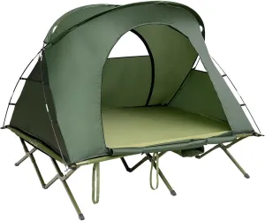 2-Person Folding Camping Tent Cots, 4-in-1 Cot Combo with Air Mattress,Waterproof Rainfly & Roller Carrying Bag, Off Ground Elevated Cot Tent for Hiking, Fishing, Picnic,Camping