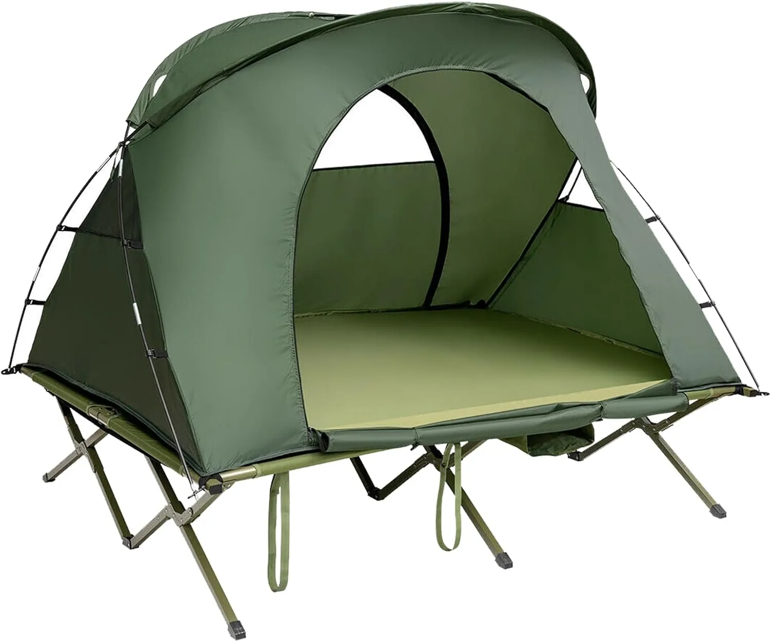 2-Person Folding Camping Tent Cots, 4-in-1 Cot Combo with Air Mattress,Waterproof Rainfly & Roller Carrying Bag, Off Ground Elevated Cot Tent for Hiking, Fishing, Picnic,Camping