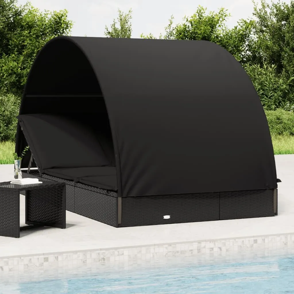 2-Person Sunbed with Round Roof, Weather Resistant PE Rattan, Adjustable Design for Outdoor Relaxation, Black