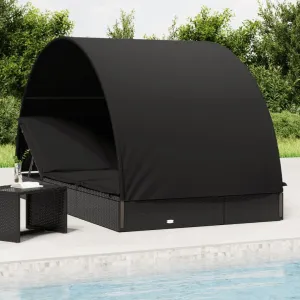 2-Person Sunbed with Round Roof, Weather Resistant PE Rattan, Adjustable Design for Outdoor Relaxation, Black