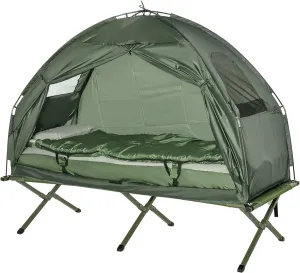 2-Person Tent Cot, Foldable Camping Tent Setup in 60 Seconds, Elevated Tent with Sleeping Bag, Thick Air Mattress Pad, Single Sleeping Cot for Family Camping & Hiking, Medium, Dark Green
