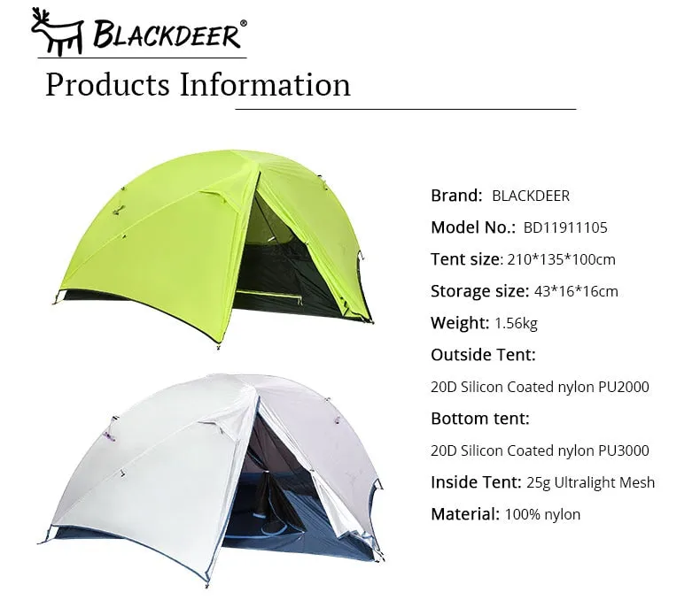 2 Person Upgraded Ultralight Tent 20D Nylon Silicone Coated Fabric Waterproof Tourist Backpacking