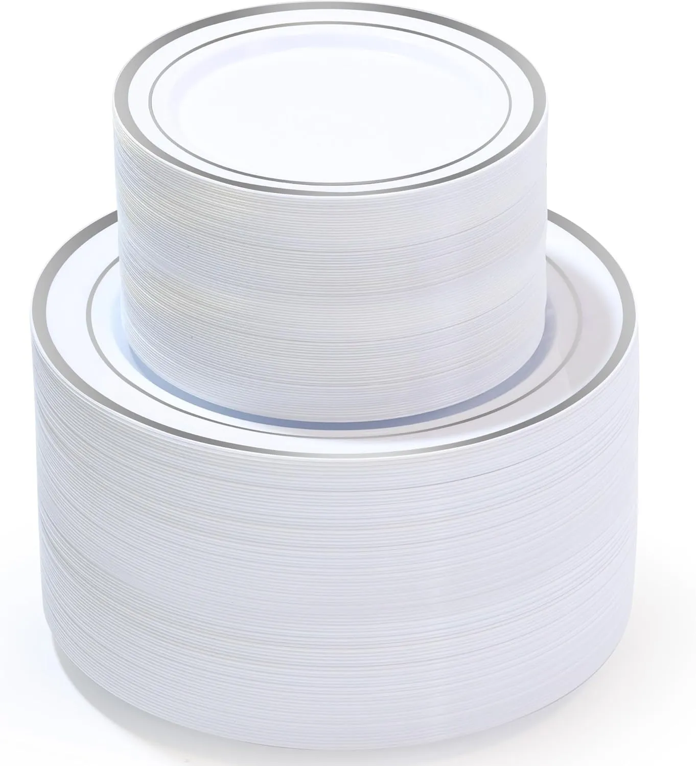 200 PCS Silver Plastic Plates, Silver Plastic Disposable Plates Include 100 Dinner Plate and 100 Dessert Plate Perfect for Holiday, Birthday, Wedding & Party