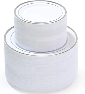 200 PCS Silver Plastic Plates, Silver Plastic Disposable Plates Include 100 Dinner Plate and 100 Dessert Plate Perfect for Holiday, Birthday, Wedding & Party
