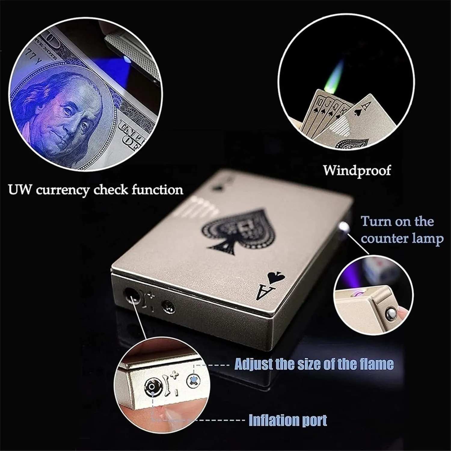 2024 Metal Butane Lighter, Windproof Lighter Refillable Adjustable Flame Multifunctional Portable Lighter (Color : B)