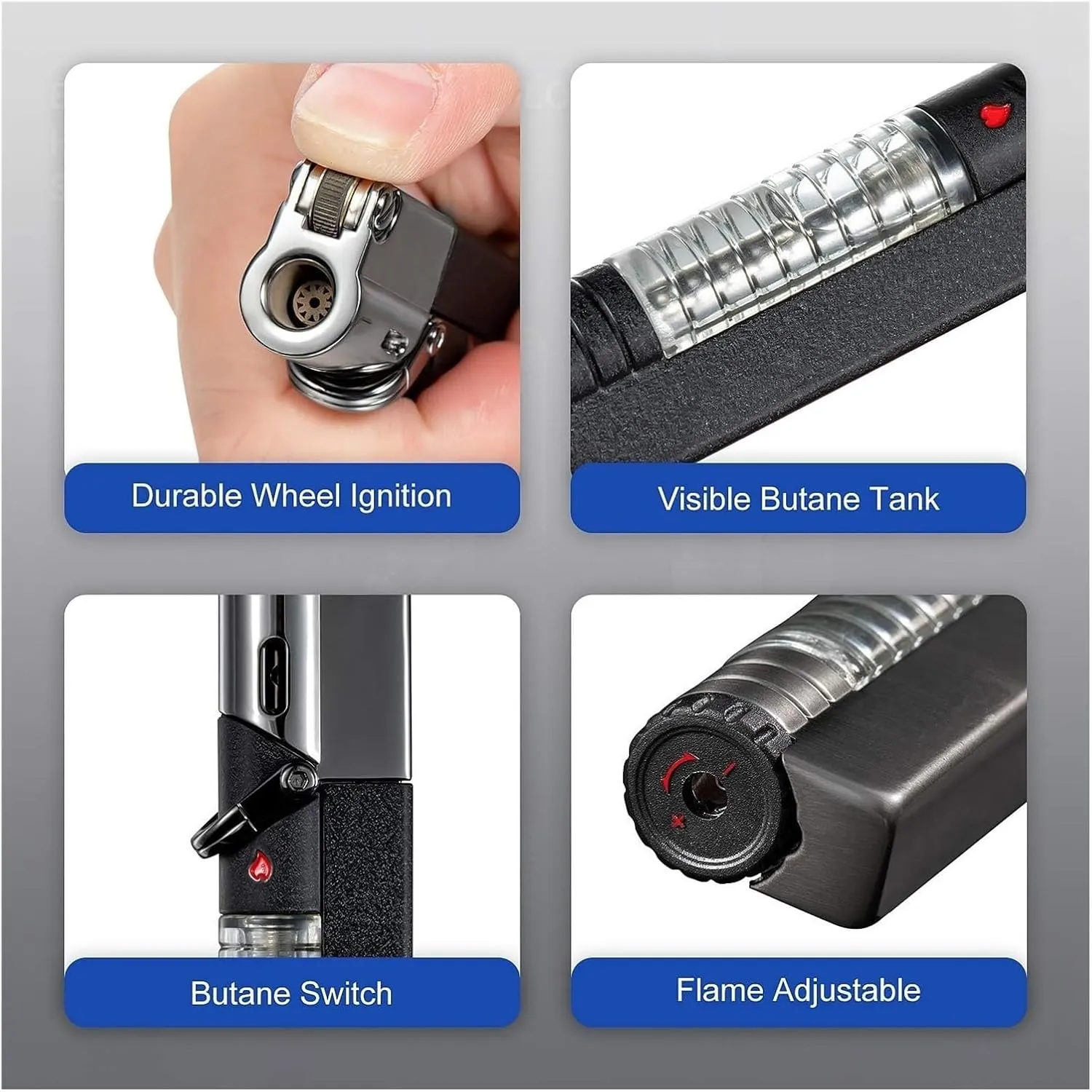2024 Visible Gas Jet Torch Lighter, Butane Fuel Jet Torch, Lockable Flame Windproof Lighter, Gift for Friends and Family (Butane Not Included)(Gold)