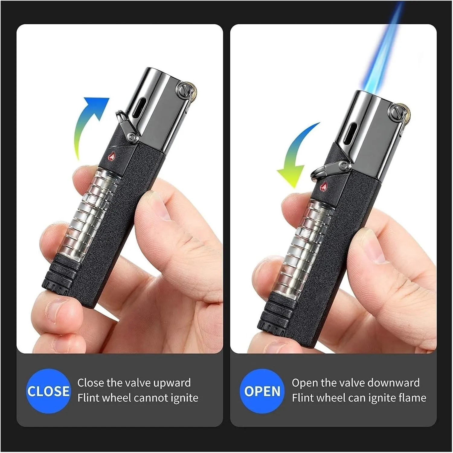 2024 Visible Gas Jet Torch Lighter, Butane Fuel Jet Torch, Lockable Flame Windproof Lighter, Gift for Friends and Family (Butane Not Included)(Gold)