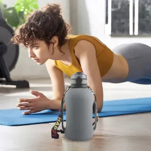 2025 New Collapsible Water Bottle, 2L/64oz Sport Water Bottle with Strap Handle BPA Free Silicone Waters Bottle, Mark Foldable Water Bottles with Detachable Straw for Traveler and Fitness (Grey)