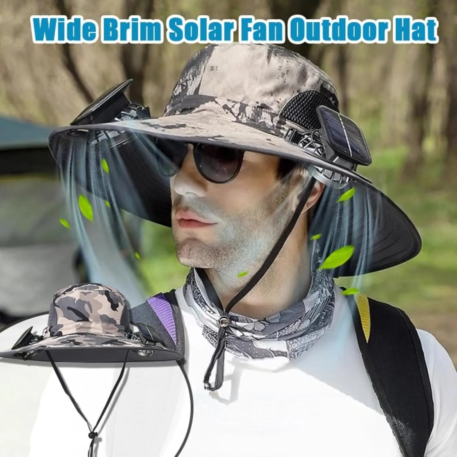 2025 New Ultralight Solar Fan Sun Hat, Hat with Fans Solar Power Built in, Solar Powered Outdoor Wide Brim Sun Fishing Hat
