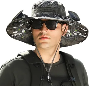 2025 New Ultralight Solar Fan Sun Hat, Hat with Fans Solar Power Built in, Solar Powered Outdoor Wide Brim Sun Fishing Hat