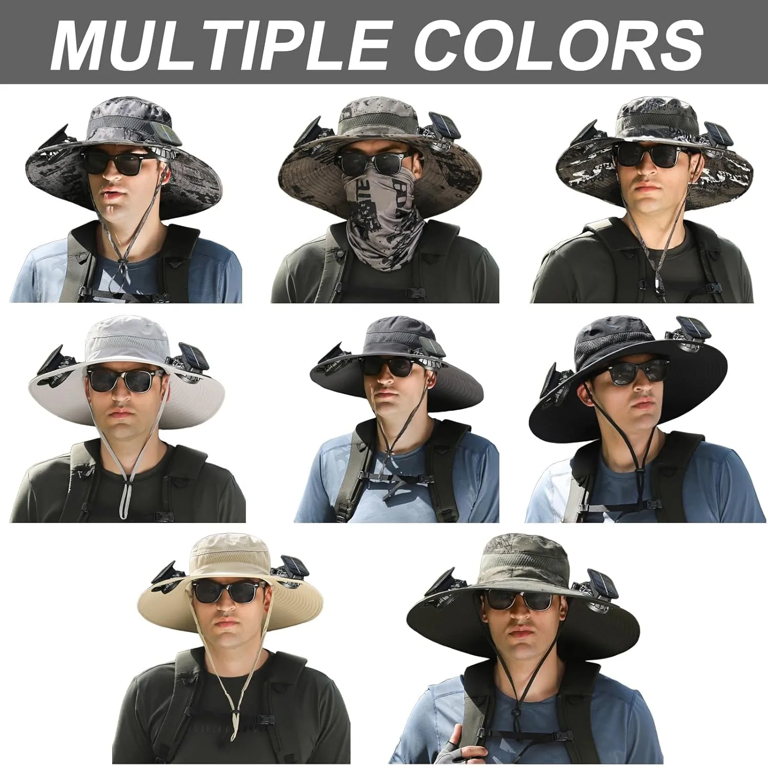 2025 New Ultralight Solar Fan Sun Hat, Hat with Fans Solar Power Built in, Solar Powered Outdoor Wide Brim Sun Fishing Hat