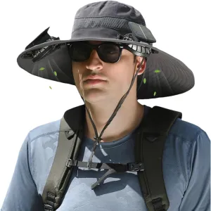 2025 New Ultralight Solar Fan Sun Hat, Hat with Fans Solar Power Built in, Solar Powered Outdoor Wide Brim Sun Fishing Hat