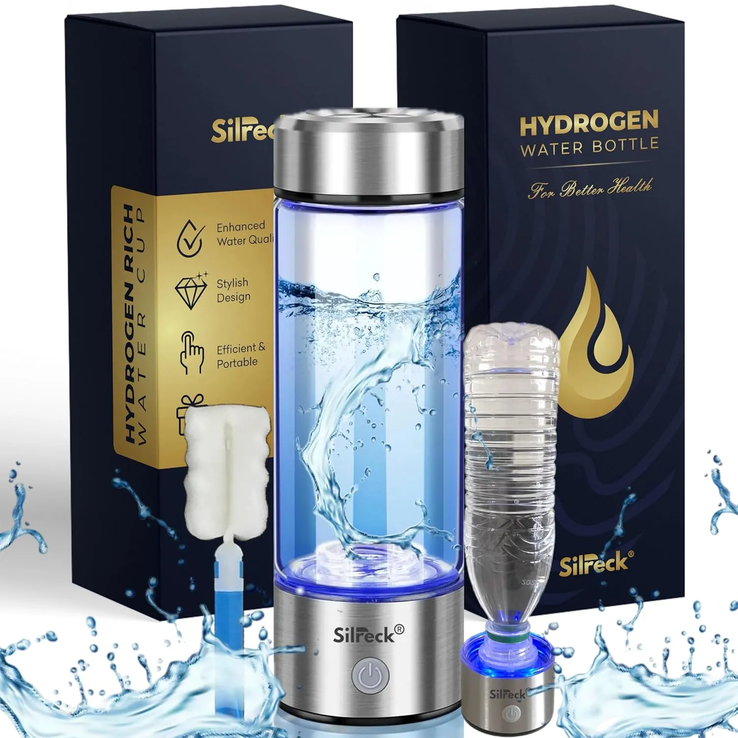 2025 Premium Hydrogen Water Bottle - 450ml | Up to 4000 PPB | Mineral Water Bottle Compatible & Portable Hydrogen Generator | BPA-Free Hydrogen Bottle Rechargeable with Cleaning Brush
