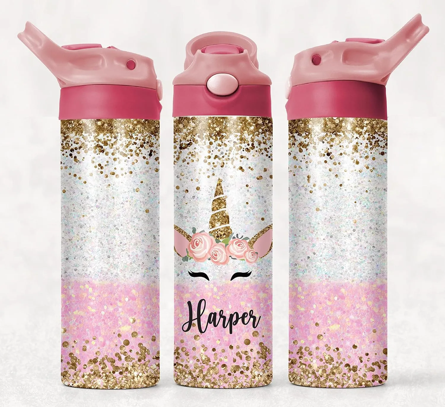 20oz Stainless Steel Insulated Water Bottle | Double Wall | Personalized School Bottle | Unicorn 1
