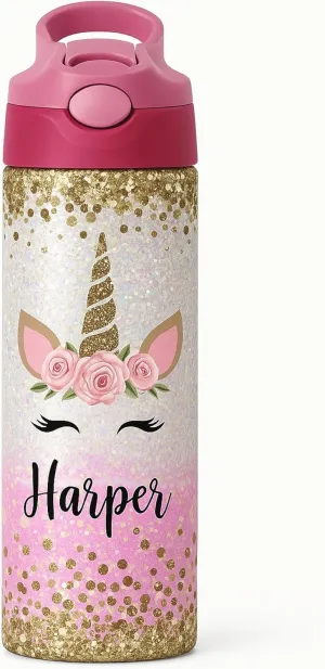 20oz Stainless Steel Insulated Water Bottle | Double Wall | Personalized School Bottle | Unicorn 1