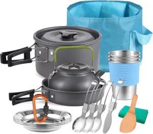 20pcs Outdoor Camping Cookware Set Portable Aluminum Alloy Nonstick Lightweight Pot Pan Kettle Dishes Utensils for Camping Hiking Backpacking Picnics