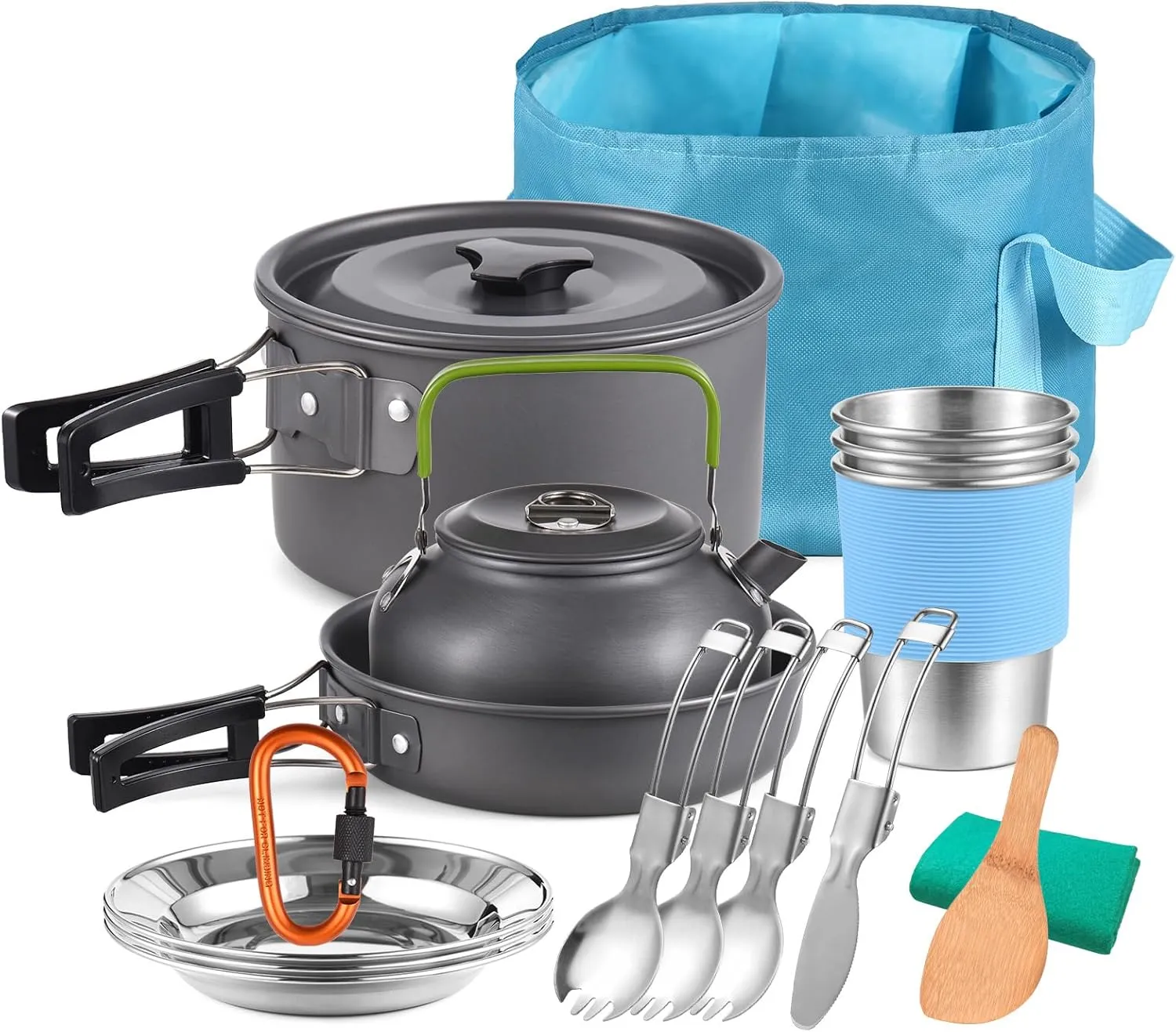 20pcs Outdoor Camping Cookware Set Portable Aluminum Alloy Nonstick Lightweight Pot Pan Kettle Dishes Utensils for Camping Hiking Backpacking Picnics